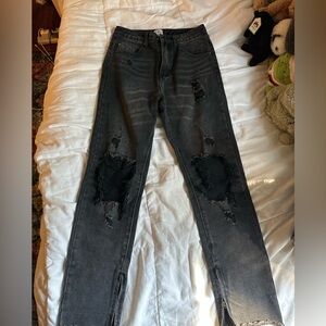princess polly black straight leg distressed denim jeans